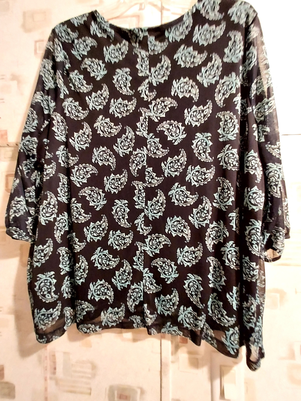 Catherines Black Tunic with Light Teal Paisley Print